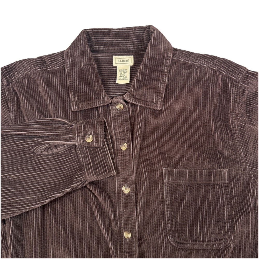LL‎ Bean Shirt Women's XL Regular Corduroy Shacket Shirt Button Up Brown